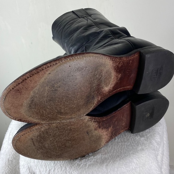 Justin Mens 9 D Cowboy Roper Boots Black Leather Western Rodeo Pull On - Picture 8 of 9